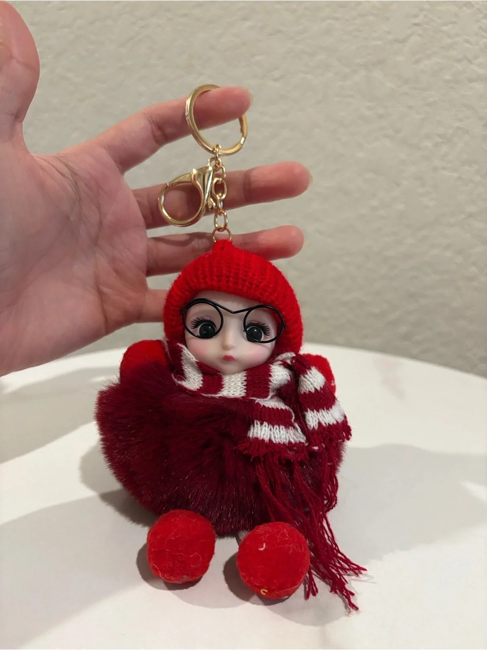 Red Pom Doll Bag Charm Keychain with Scarf NWT